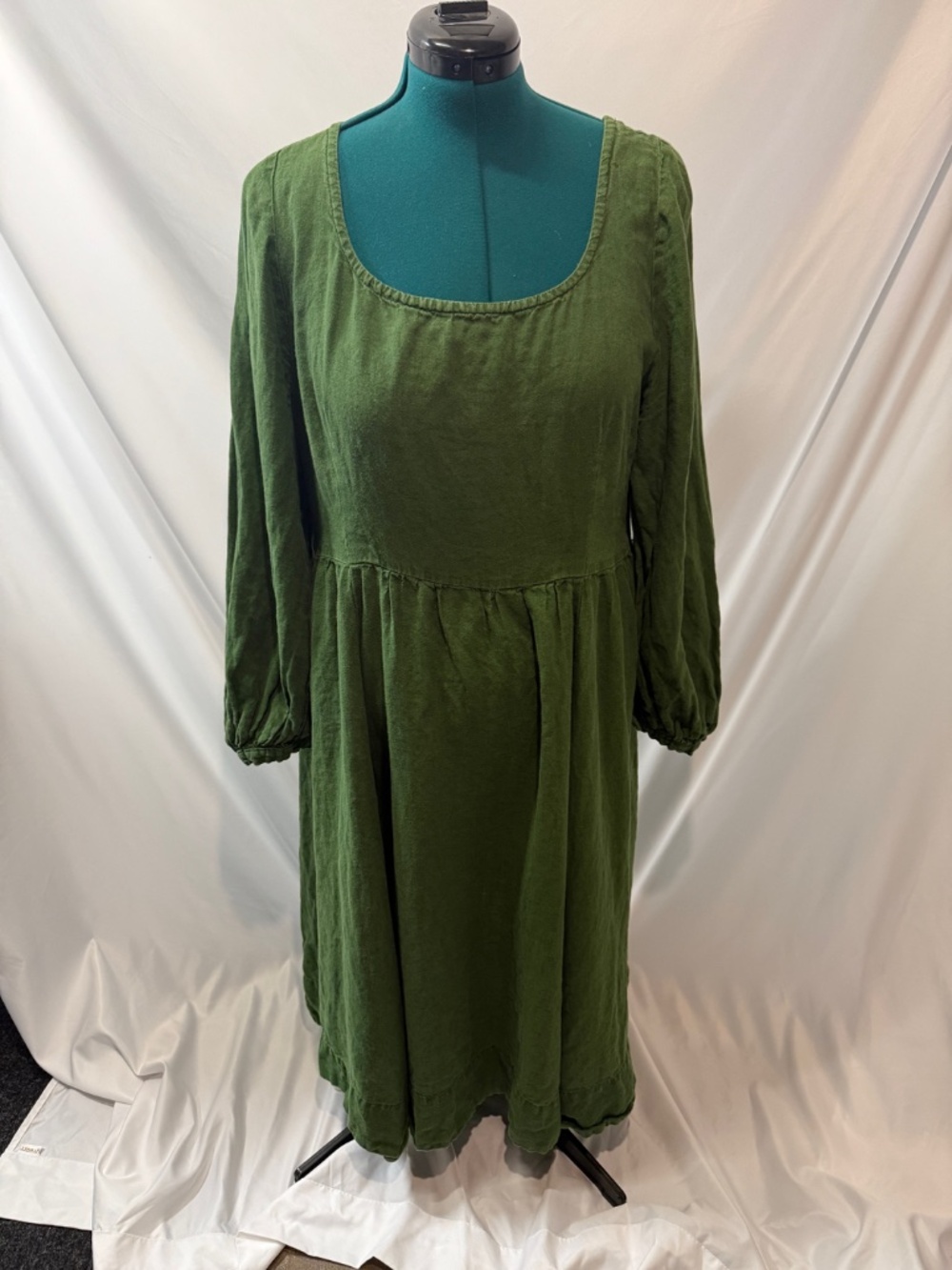 Son de Flor 4XL Green 100% Linen Long Sleeve Cottagecore Midi Dress